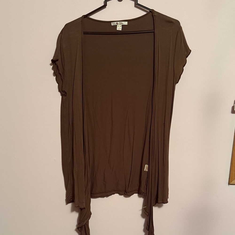 Miss Bison Brown Open-Front Cardigan